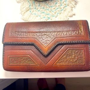 Vintage Meeker Tooled Leather Clutch Steerhide
